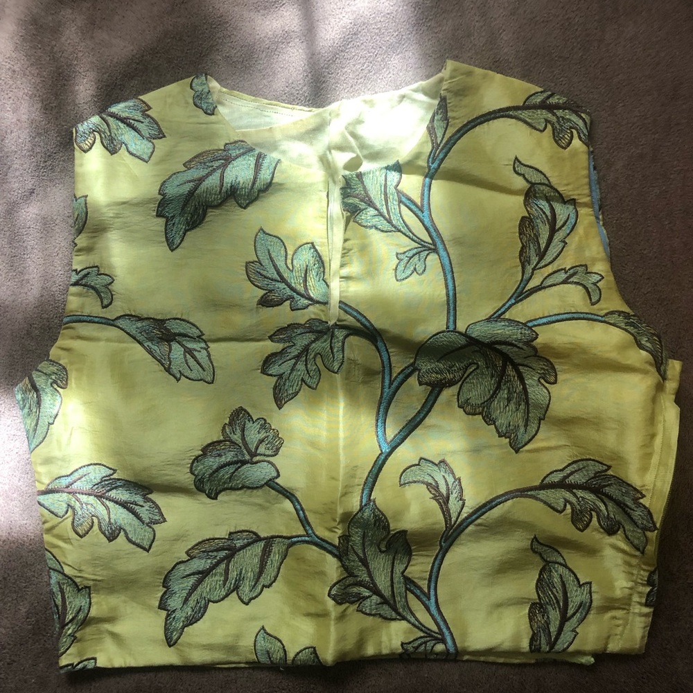 Embroidered Silk Cropped Blouse